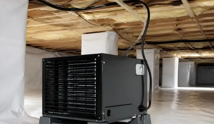 Crawl space dehumidifier installed on a sealed liner in Charleston, SC